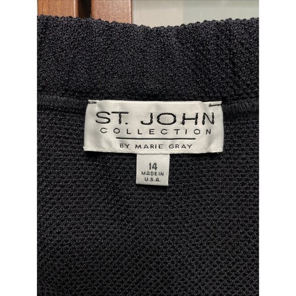 St John Collection Marie Gray Size 14 Black Woven Knit Elastic Waist Skirt VTG - Picture 4 of 5